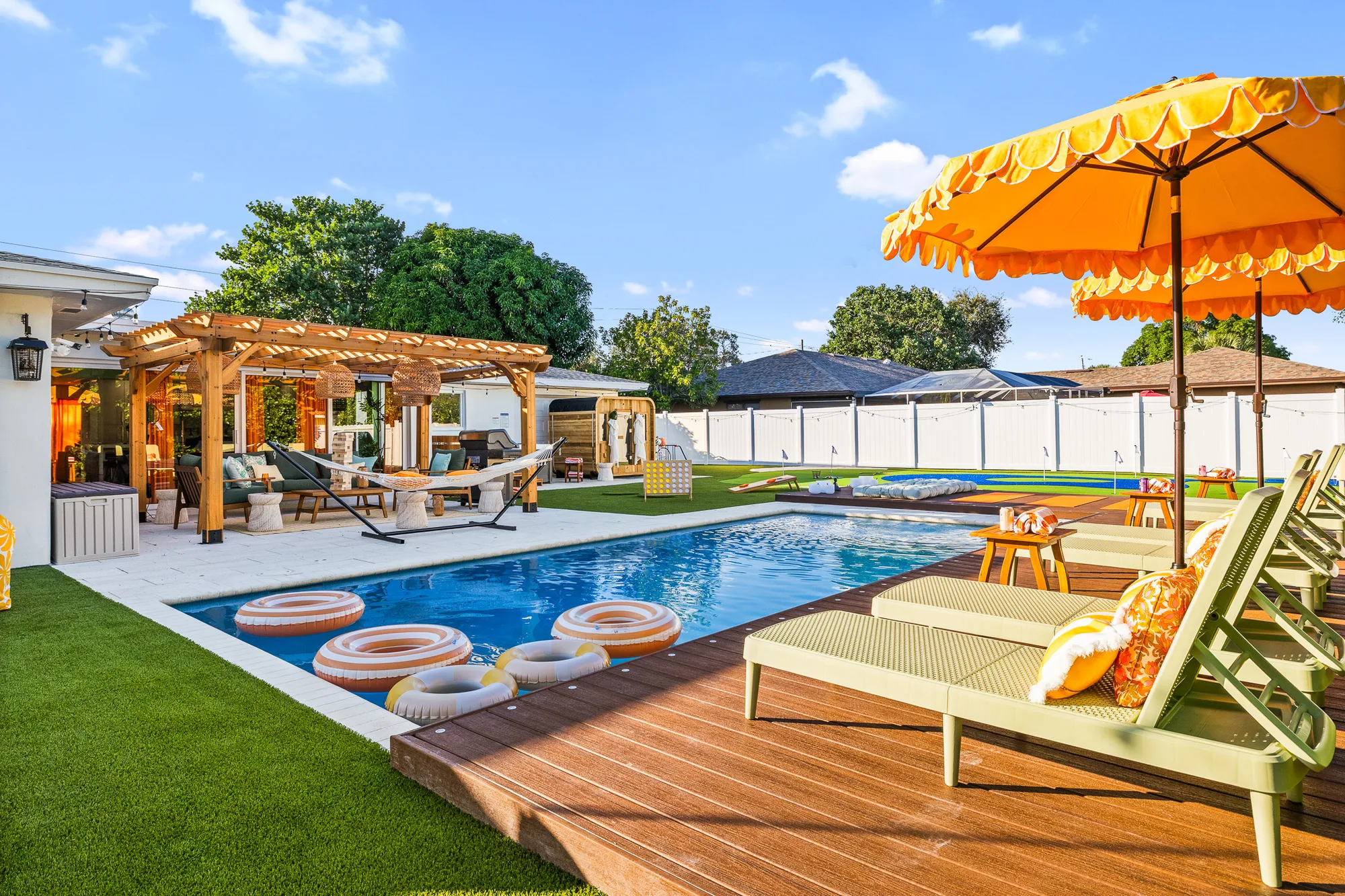 Pool deck at dusk