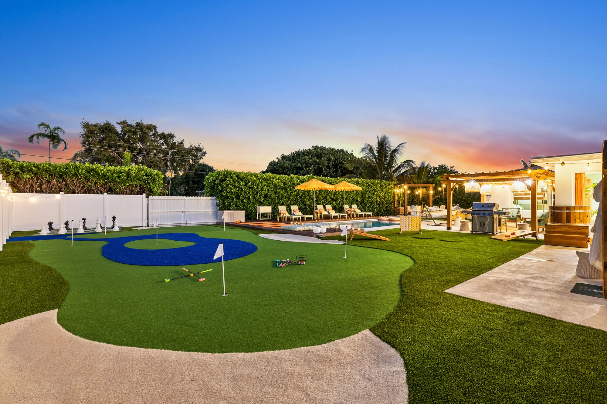Property entrance at twilight