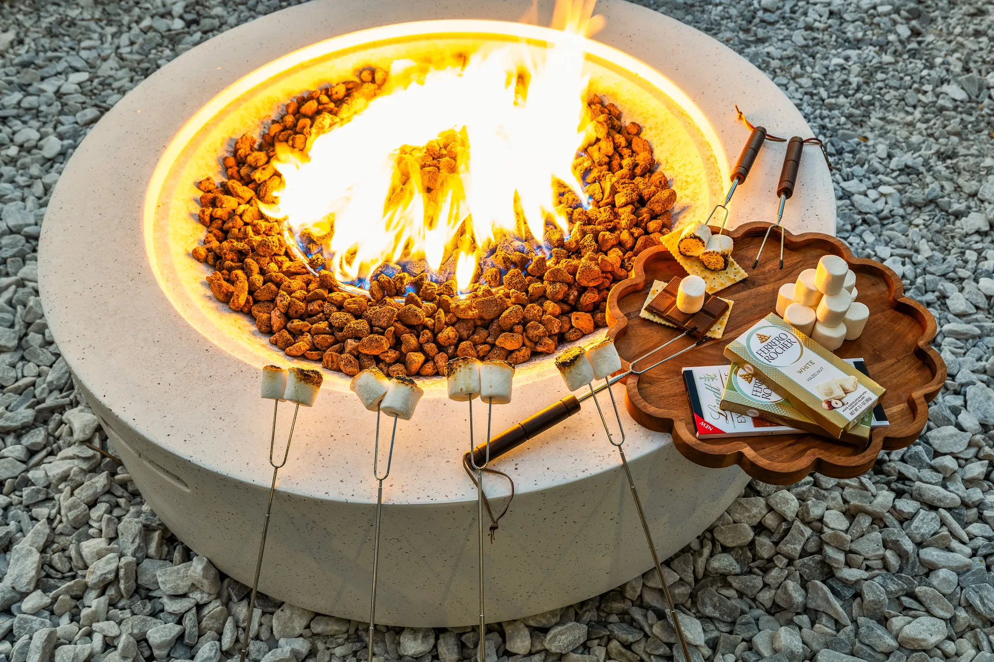 Fire pit s'mores at night