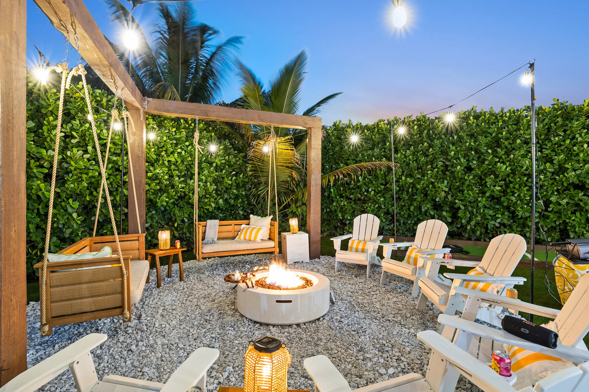 Fire pit lounge at twilight